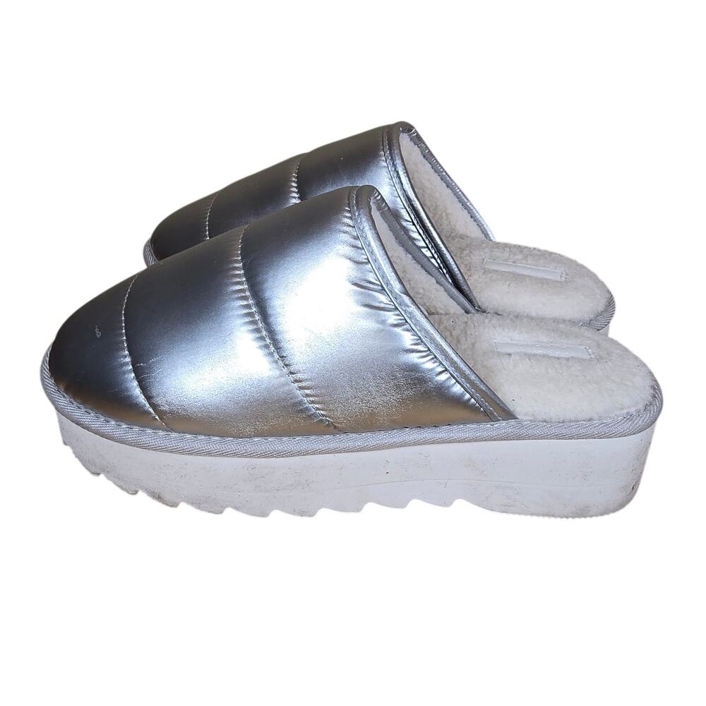 Anthropologie Maeve Silver Puffy Platform Slippers Clogs Women's Med Size 7-8